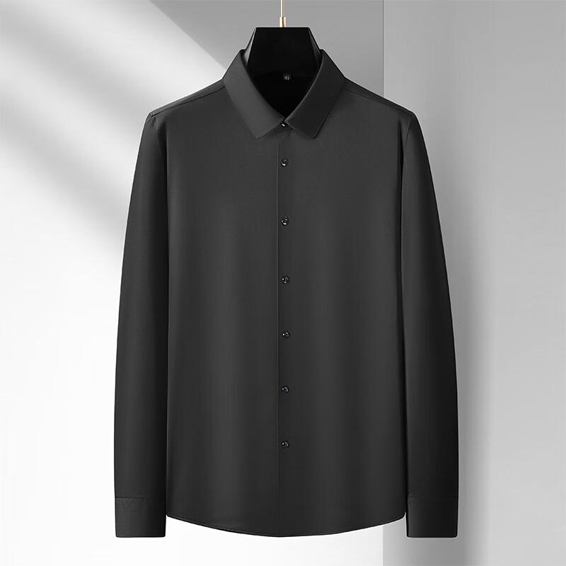 Men's Plus Size Stretch Solid Long Sleeve Wrinkle-Free Shirt