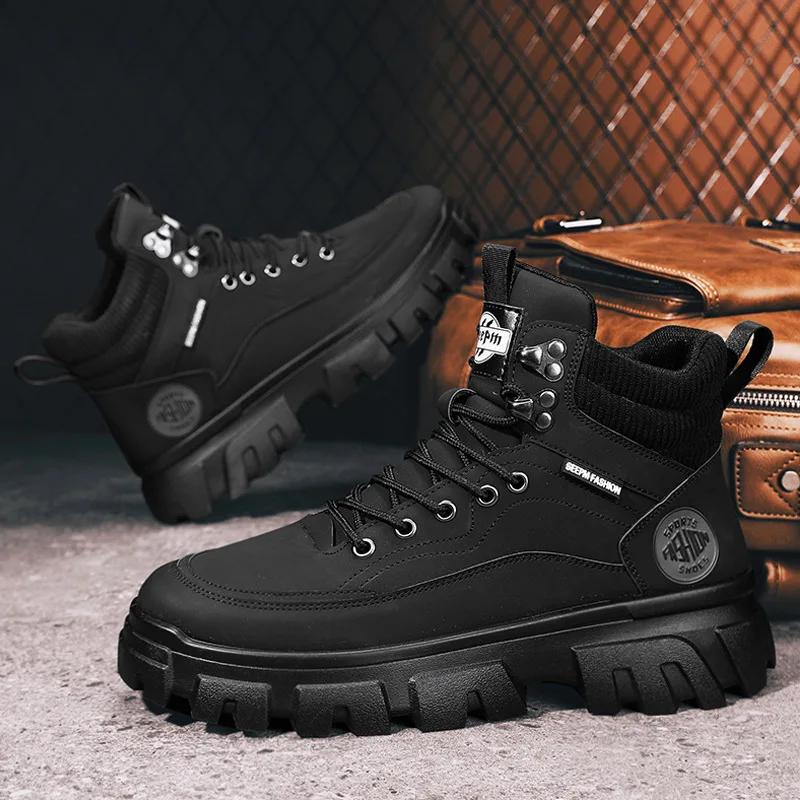 Fashion Spring and Autumn New Luxury Men's Sneakers High Top British Style Retro Thick soled Durable Running Shoes Zapatos para hombres