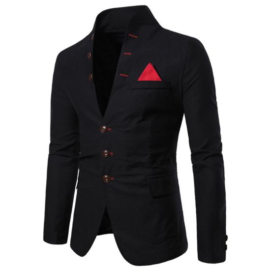 Herren Langarm Stehkragen Smoking Anzug Blazer 3 Knopf Tasche Slim Jacke Mantel