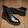 Fashion Genuine Leather Men's Boots Fashion British Style Riding Short Ankle Boots Outdoor Male Motorcycle Boots Travel High Top Shoes