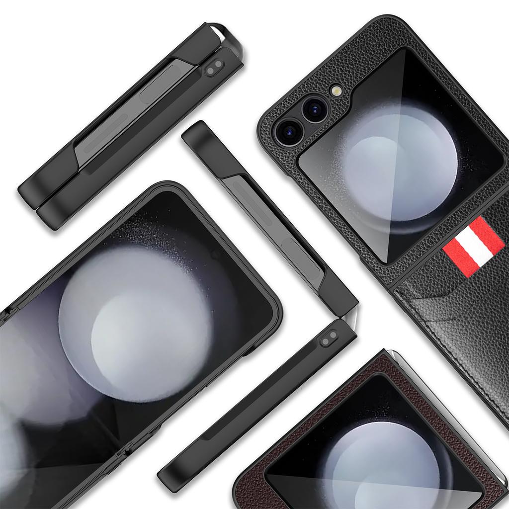 Card Slot Pocket Leather Case for Samsung Galaxy Z Flip7 5G Flip 7 6 Flip6  Flip 5 4 3 Flip3 Flip4 Luxury Business Covers