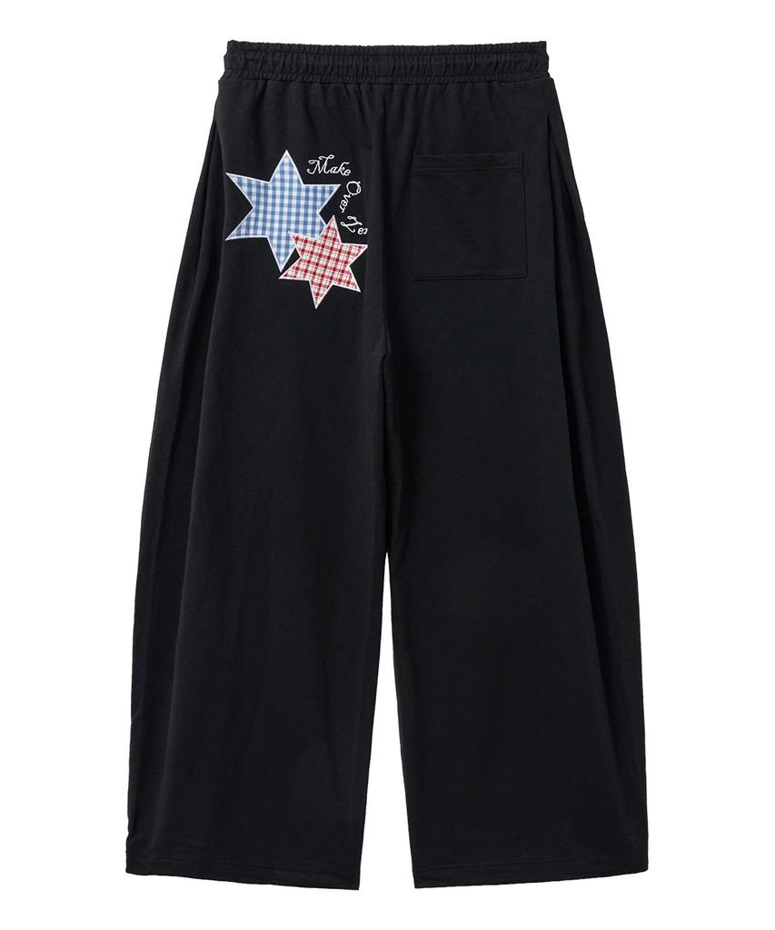 MOZMOZ Star Patch Side Pleated Wide Training Pants Black