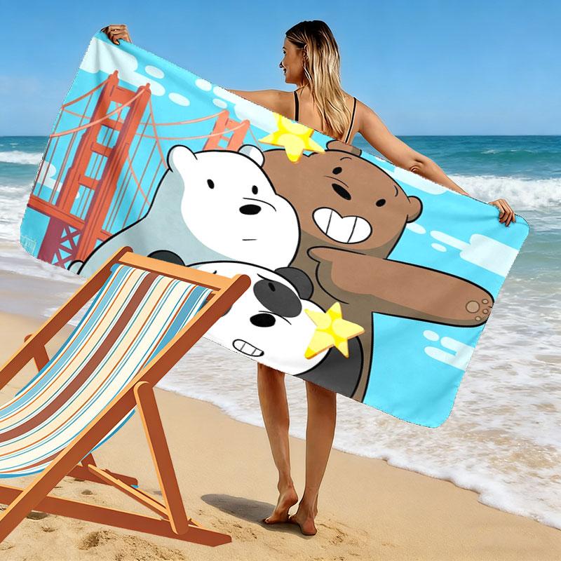 We Bare Bears Print Beach Towel, Large Soft Quick Dry Towel for Beach Camping Swimming