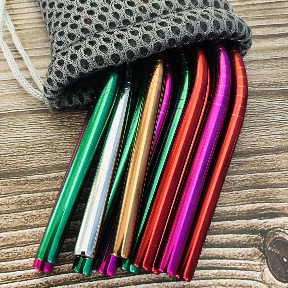 Reusable Drinking Straw 304 Stainless Steel Straws Straight Bent Metal Straw with Cleaner Brush Pouch Wholesale
