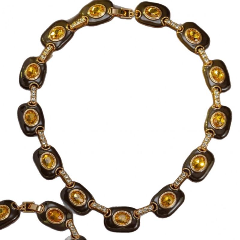 Ensemble émail brun vintage Style collier géométrique Chaîne de pull polyvalente
