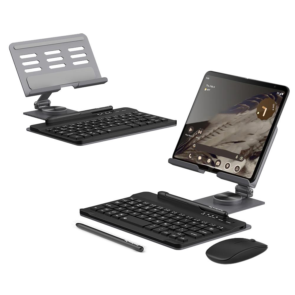 

GKK For Samsung Galaxy Fold/Z Fold Series Foldable Desk Stand Holder with Bluetooth-compatible Keyboard+Mouse+Stylus Grey