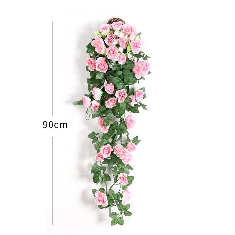 2Pcs Artificial Flowers Rattan Fake Plants Vine Decor Celebration Wall Hanging Rose For Home Wedding Decorative Wreath Accessory