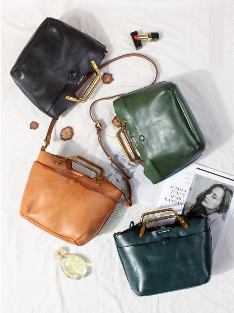 Johnature Vielseitige Handtasche aus echtem Leder, Vintage-Stil, natürliches Rindsleder, Damentasche, Freizeit, einfarbig, große Kapazität, Umhängetaschen