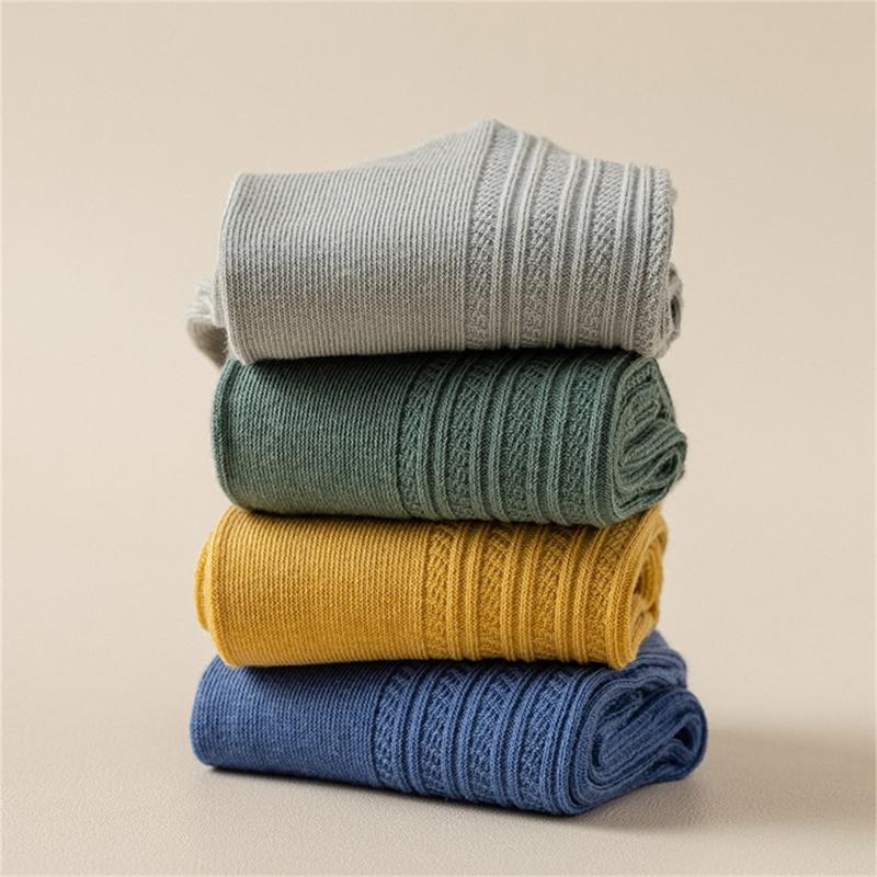 Solid Color Men Sock Spring Autumn Casual Basic Stocking Vertical Stripes Breathable Comfortable Casual Sports Socking