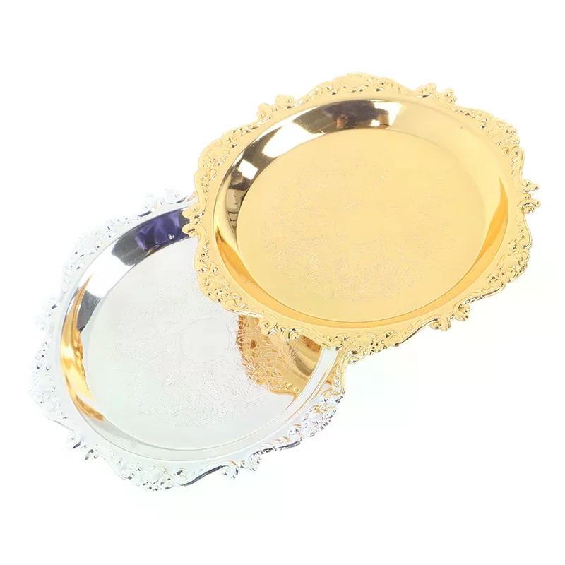 Bandeja de ferro dourada prateada Prato brilhante para decoração Enfeites Buffet Bolo de frutas Suprimentos para festas Sobremesa Diversos Pratos de armazenamento