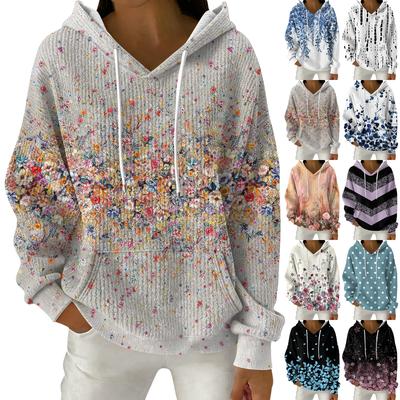 Moletom Feminino Casual de Moda com Estampa Floral, Pulôver de Manga Longa com Capuz