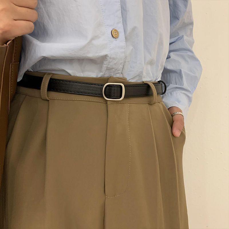 Fashionable Korean Simple Womens Dress With Decorative Clip Belt Outfits For