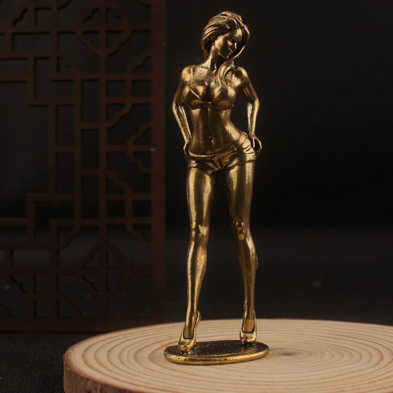 1 Piece Sexy Bikini Beauty Figurine Solid Copper Beautiful Woman Ornament Girl Model Collectible Statue Gifts For Man Brothers