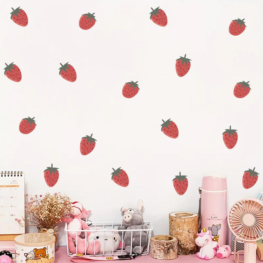 Cute Cartoon Strawberry Wall Sticker Self-Adhesive Decal Sweet Kawaii Style for Girls Room Bedroom Wall Decor