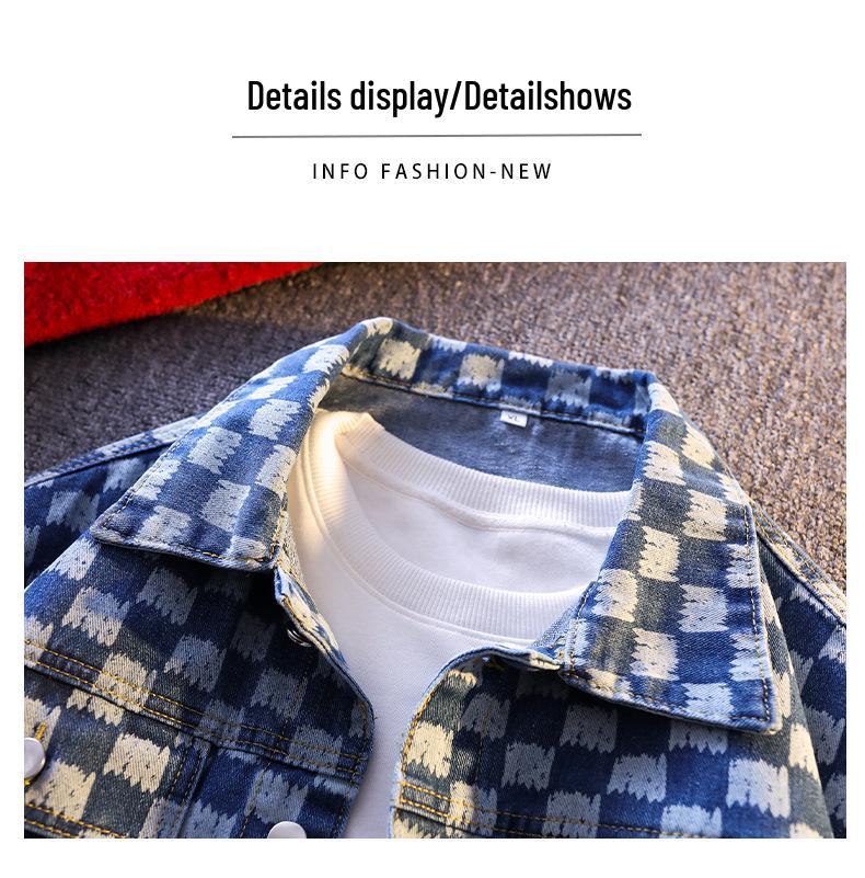 Men's Trendy Loose Plaid Print Denim Jacket Shirt - Douyin Bestseller