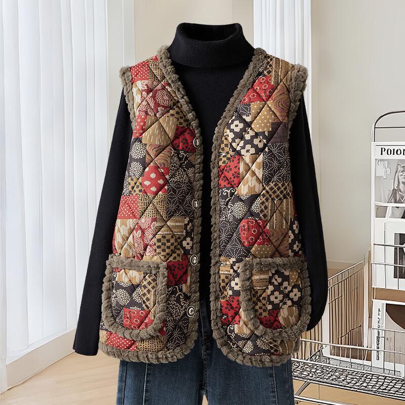 

Женский ретро клетчатый хлопковый жилет с V-образным вырезом S