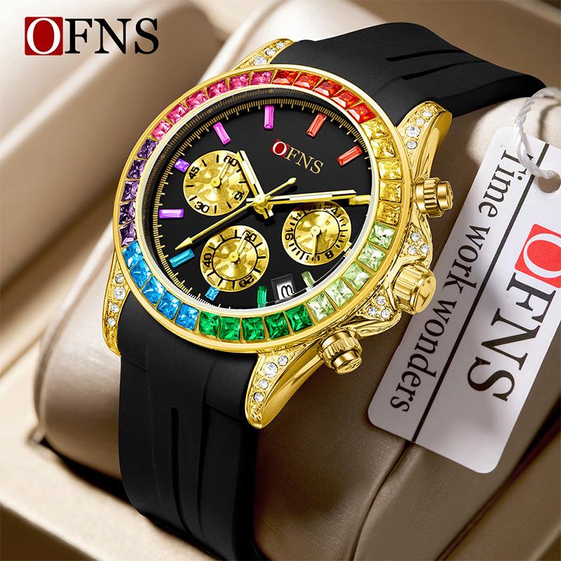 Quartz Luxury Mens Round Imitation Color Diamond Watches Movement Waterproof Men Wristwatches Week Display Male Clock