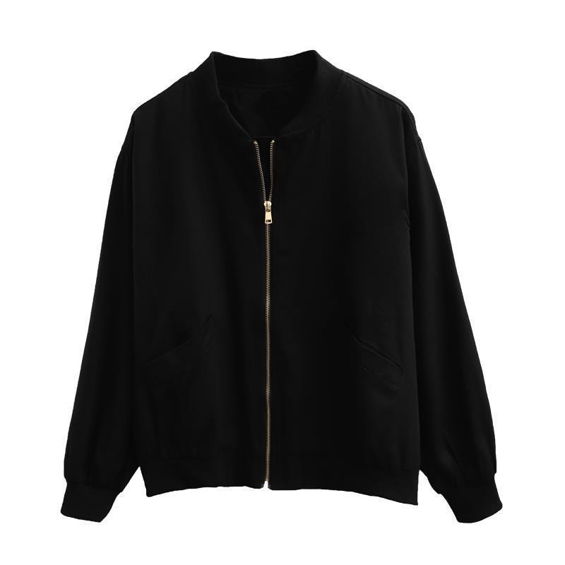 2023 Retro HK-Style Women's Black Baseball Jacket - Casual Spring/Autumn Short Coat
