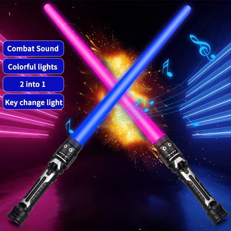 2-In-1 Colorful Lightsaber Telescoping Laser Sword Red&Blue Double Saber Rave Prop With Battle Sound For Kids Cosplay Cool Toy