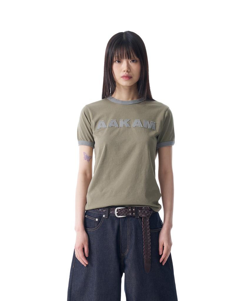 AAKAM Logo Patch Ringer Top (Khaki-Gray)