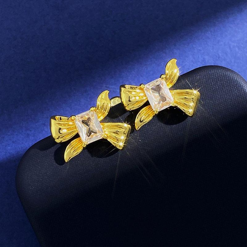 

Ins Niche Design — милые и классные серьги-гвоздики с квадратным бантом из циркония для девочек, простые и универсальные золотые серьги для поездок на работу золотой