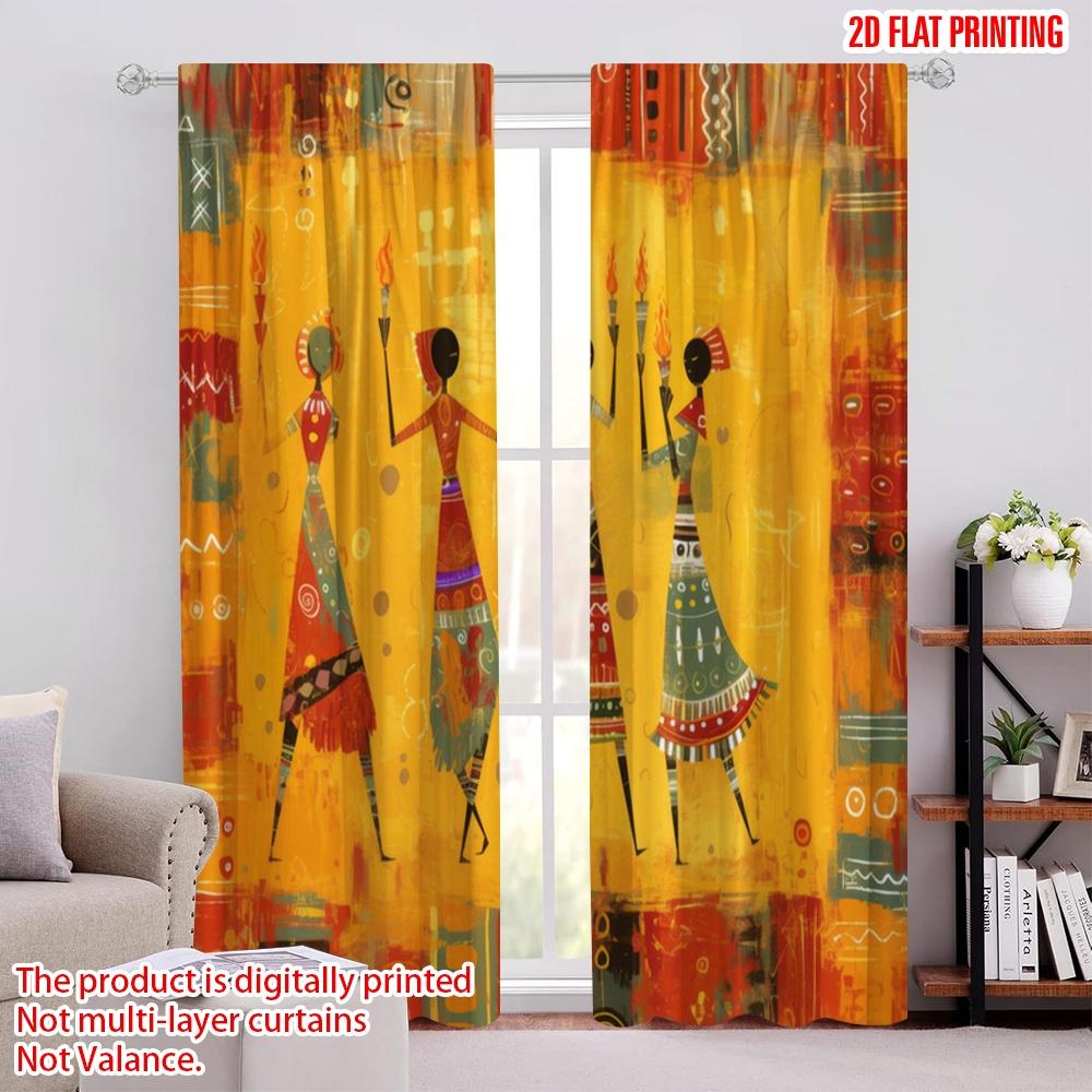 

2pcs,2D plane printing Creative Curtains Tribal Celebration Versatile Fabric (without rod) All Seasons Ldeal for Living Room, 52.50 × 116.00 cm 2 pcs