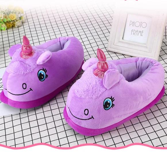 Fashion Warm Cotton Winter Women Home Slippers Soft Cartoon Unicorn Indoor Non-slip House Slippers Girls Cute Shoes Footwear