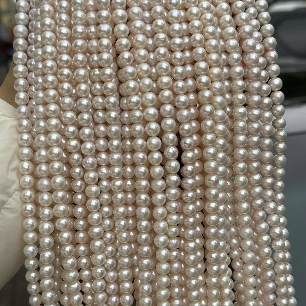 1String, White Natural Freshwater Pearls, Handmade Near Round Pearl Beads for Jewelry Making DIY Crafts (Beads 7.5-8.5mm, Length 36cm)