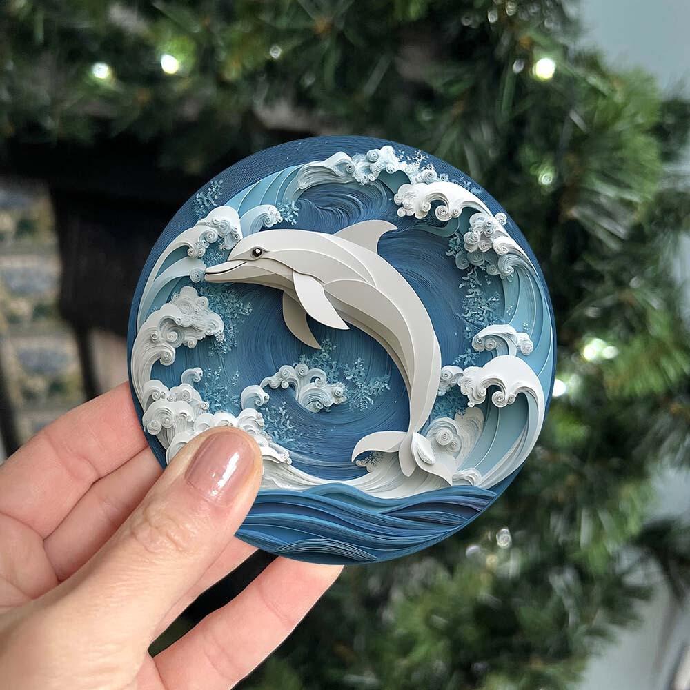 6 Pieces 2D Wooden Coasters Dolphin Pattern Theme Desktop Insulation Mats Home Decor Coffee Mug Coasters For Office Restaurant