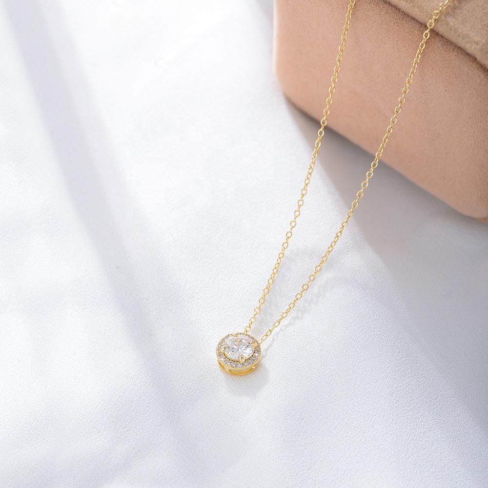 Lady Fashion Wedding Jewelry 14k Gold Plated Elegant Sterling Silver 925 Round Brilliant Cut Zircon Fine Necklace Jewellery