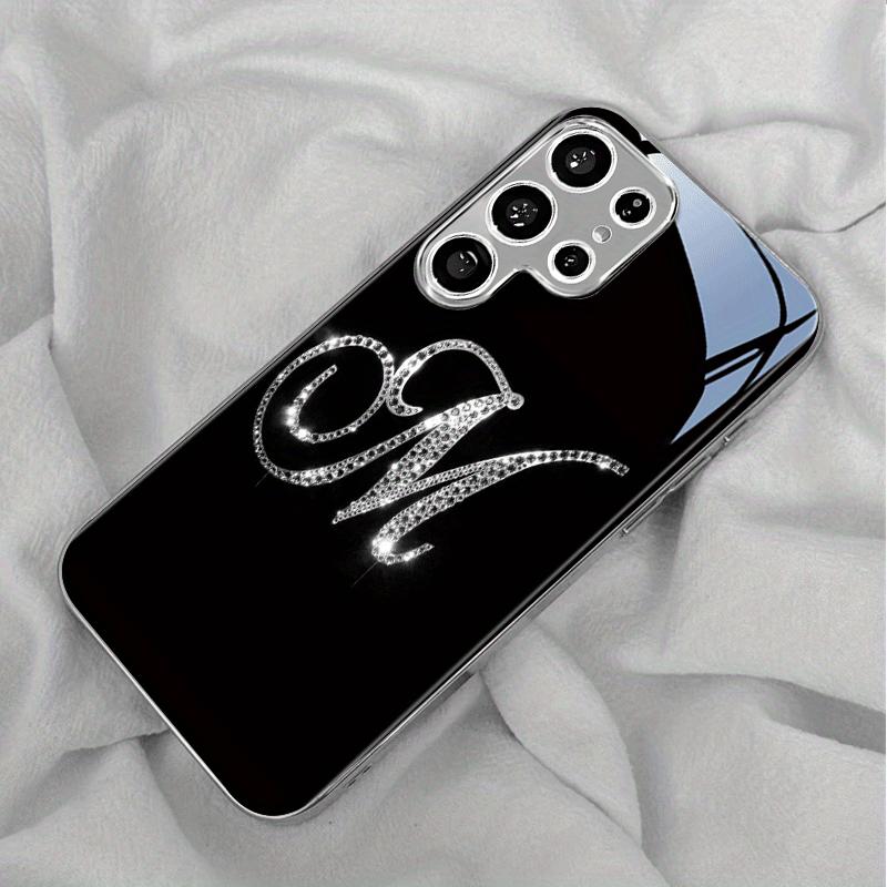 Minimalist Crystal Letter M Tempered Glass Phone Case Suitable for Samsung Galaxy S26 S25 S24 S22 S21 S20FE/Ultra/Plus Anti Drop