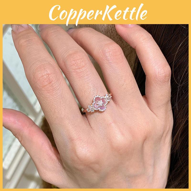 Fashion Zircon Motherofpearl Diamondshaped Open Ring For Women