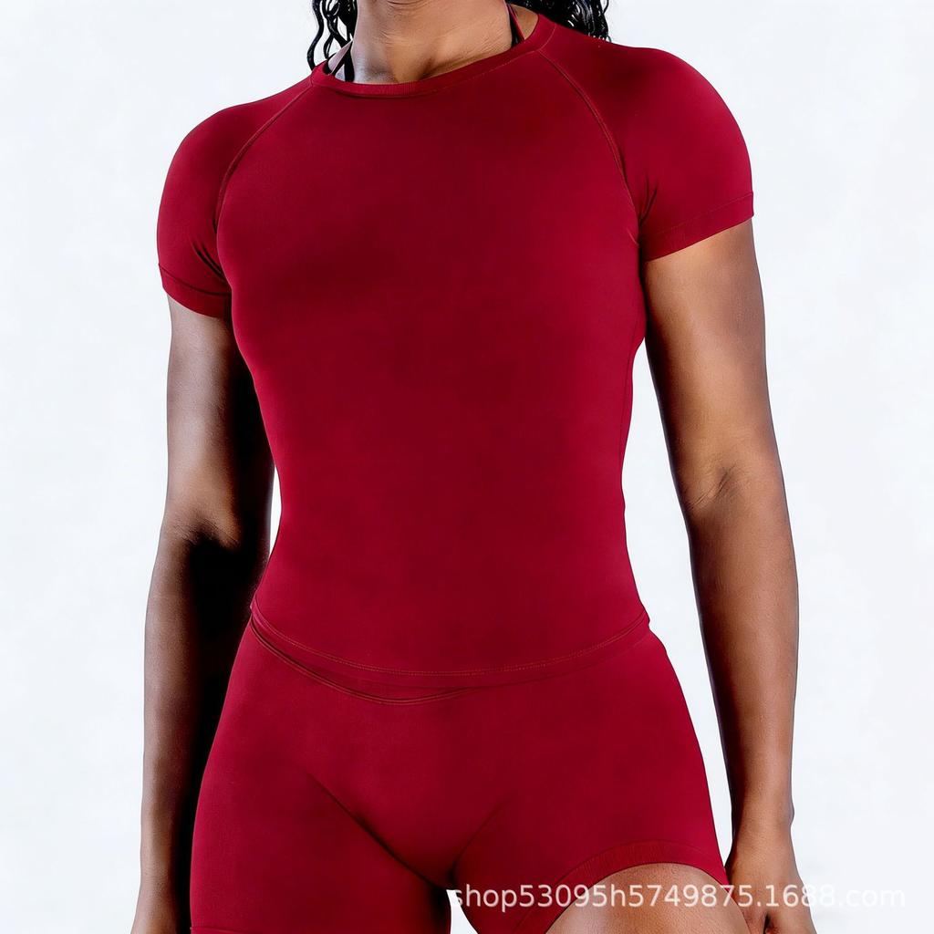 Cross-border seamless quick-drying fitness short-sleeved high-elastic slim-fitting moisture-wicking sports T-shirt top tight yoga short-sleeved