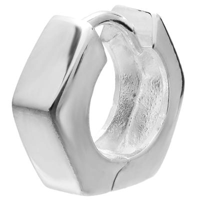 [Shinjuku Gin No Kura] Hexagon Hoop Earrings, 925 Sterling Silver, Single Earring, Hexagonal Geometric Pattern, Simple, Catchless