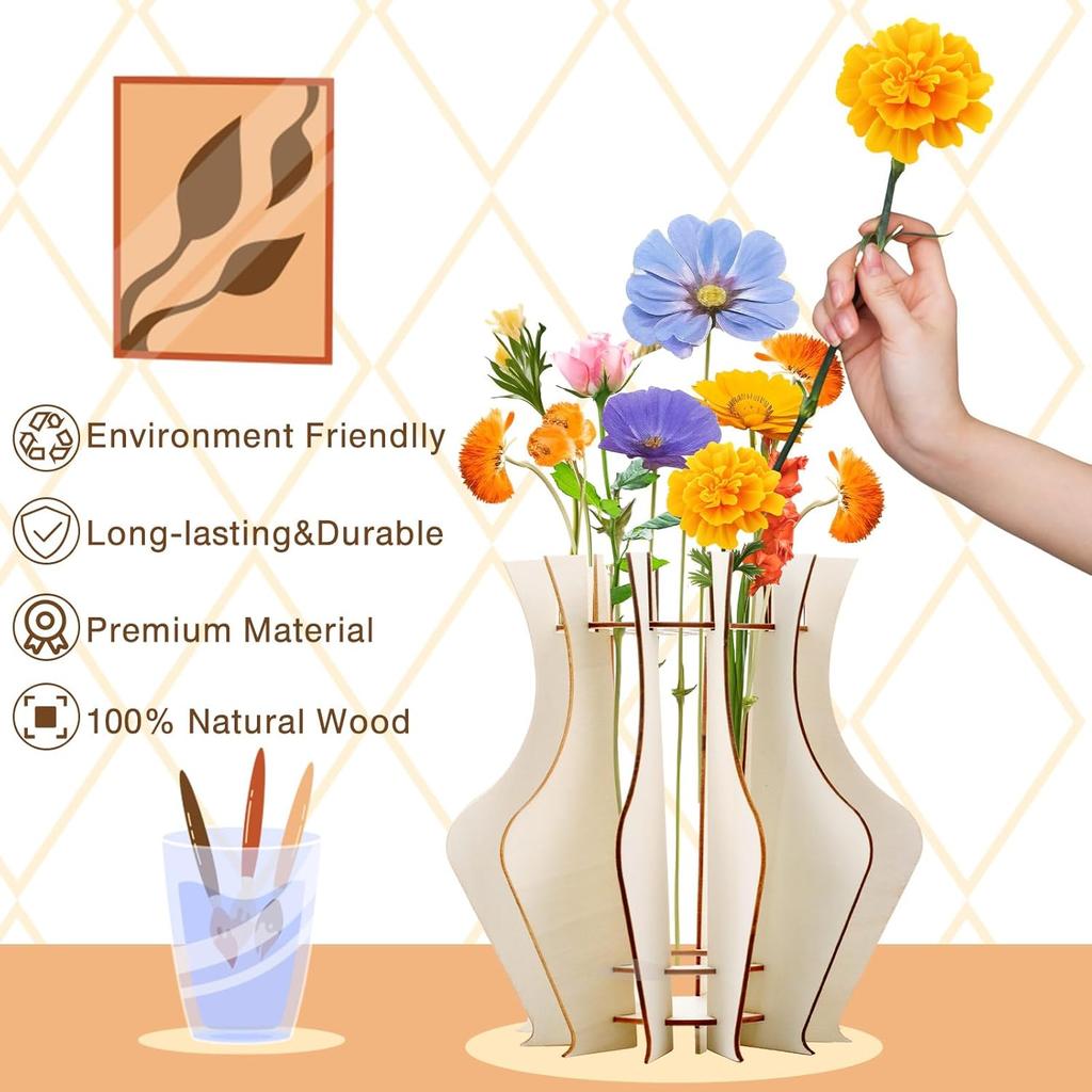 1 Stück Holzpuzzle Blumenvase Heimdeko-Zubehör Blumenstrauß Bauklötze Umweltfreundliche Holzblumenvasen für die Heimdekoration