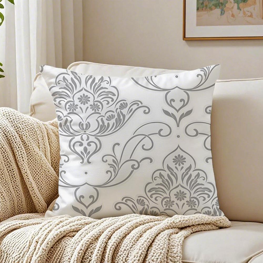 Gray Blend Pattern Pillow Case Double-Sided Plush Sofa Cushion Covers Organic Breathable Invisible Zipper