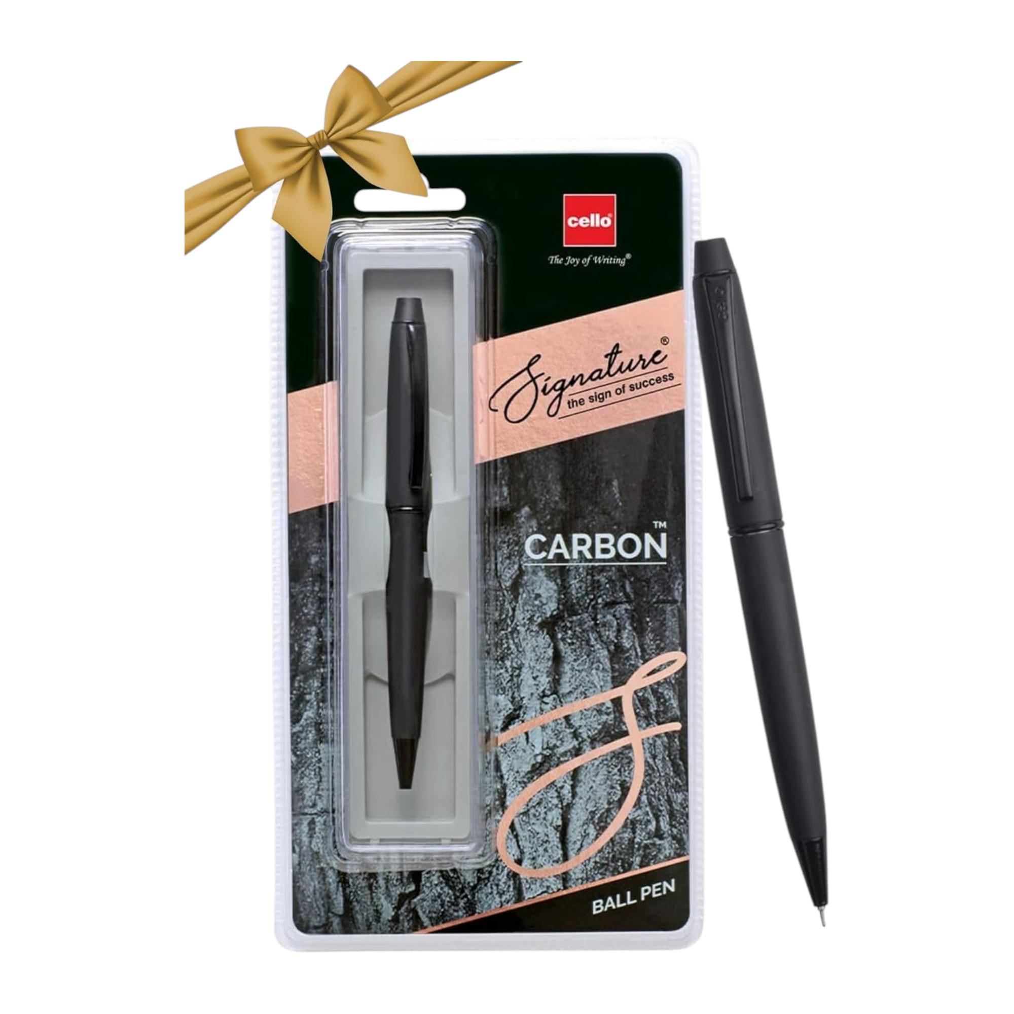 Cello Signature Carbon Ball Pen Blue Ink 0.7mm Tip Matte Black Metal Body For Office Writing And Gift Use