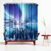 Penguin Shower Curtain Blue Bathroom Curtain Polar Animal Aurora Bathroom Curtain Waterproof Polyester Fabric with Hook