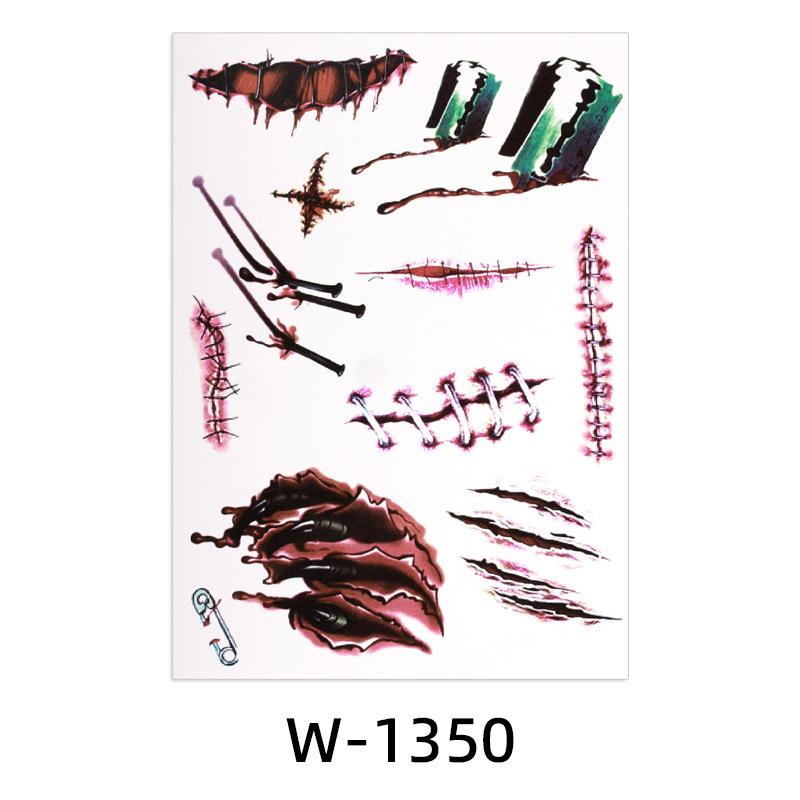 Halloween Tattoo Sticker Waterproof Simulation Scar Horror Half Arm Tattoo Flower Arm Tattoo Sticker