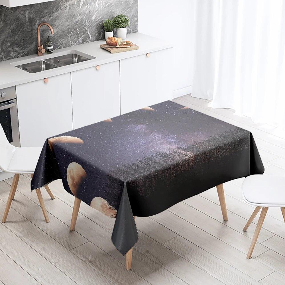 Starry Universe Tablecloth Planet Track  Anti-fouling Waterproof Rectangular Kitchen Table Home Decoration