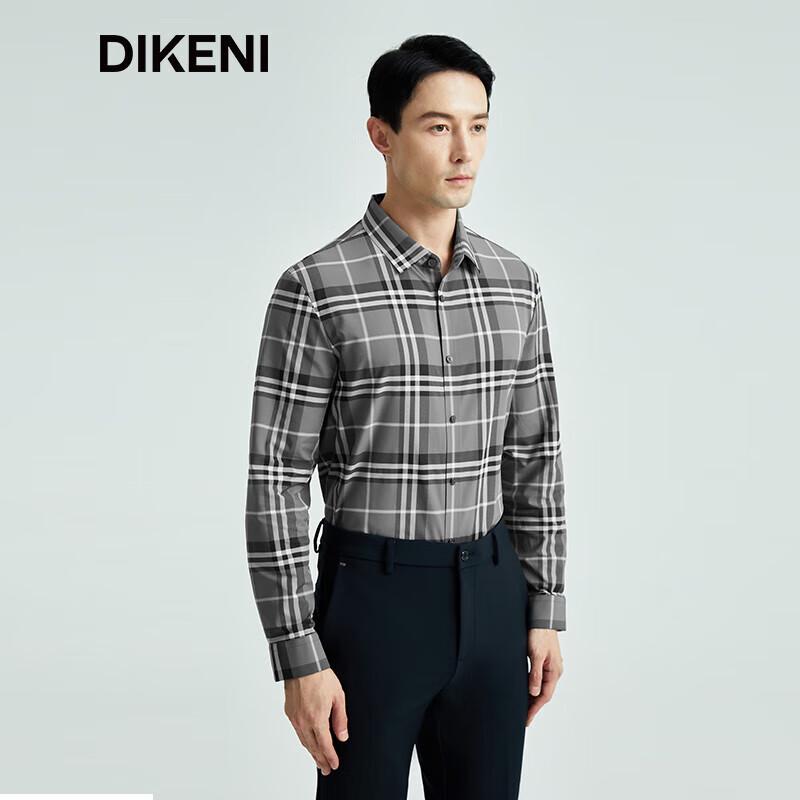 DIKENI Men s Scottish Plaid Non-Iron Knit Long-Sleeve Shirt M (48)