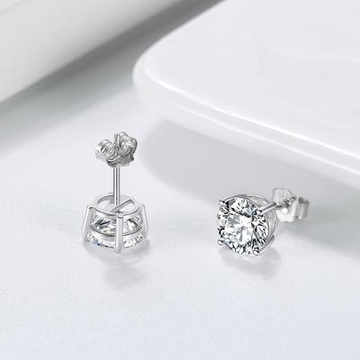 Joyería Plata de Ley S925 Pendientes Redondos de 8 mm con Diamantes Incrustados Pendientes de Diamantes de Temperamento Zirconia 4A