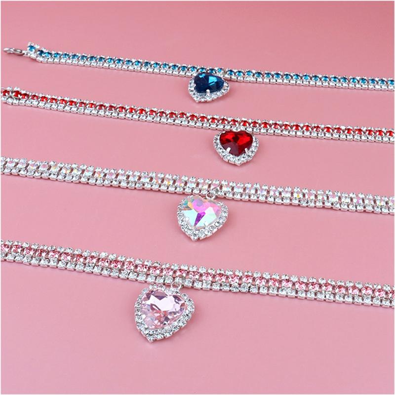 Practical-Dog Shiny Rhinestone Collar Cat Heart Diamond Jewelry Necklace Pet Bling Princess Collar Puppy Supplies Replacement Pa
