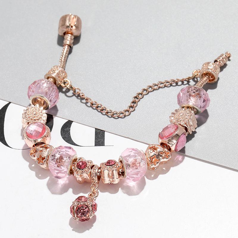 Pan's Blue Crystal Dream Catcher Rose Gold Ladies Bracelet