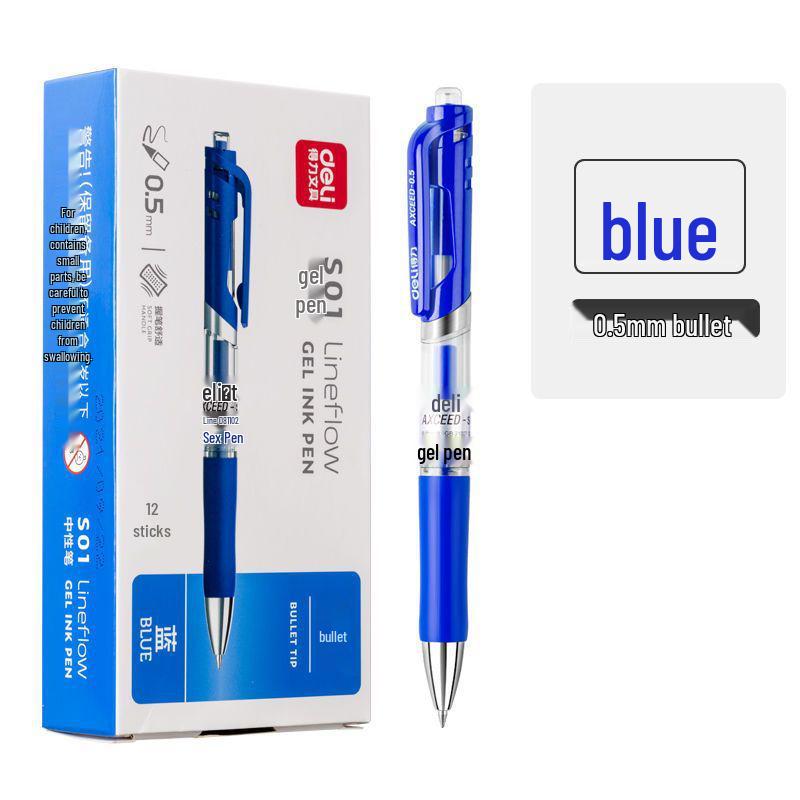 Black/Blue/Red Deli S01 Click Ballpoint Pen - 0.5mm for Students
