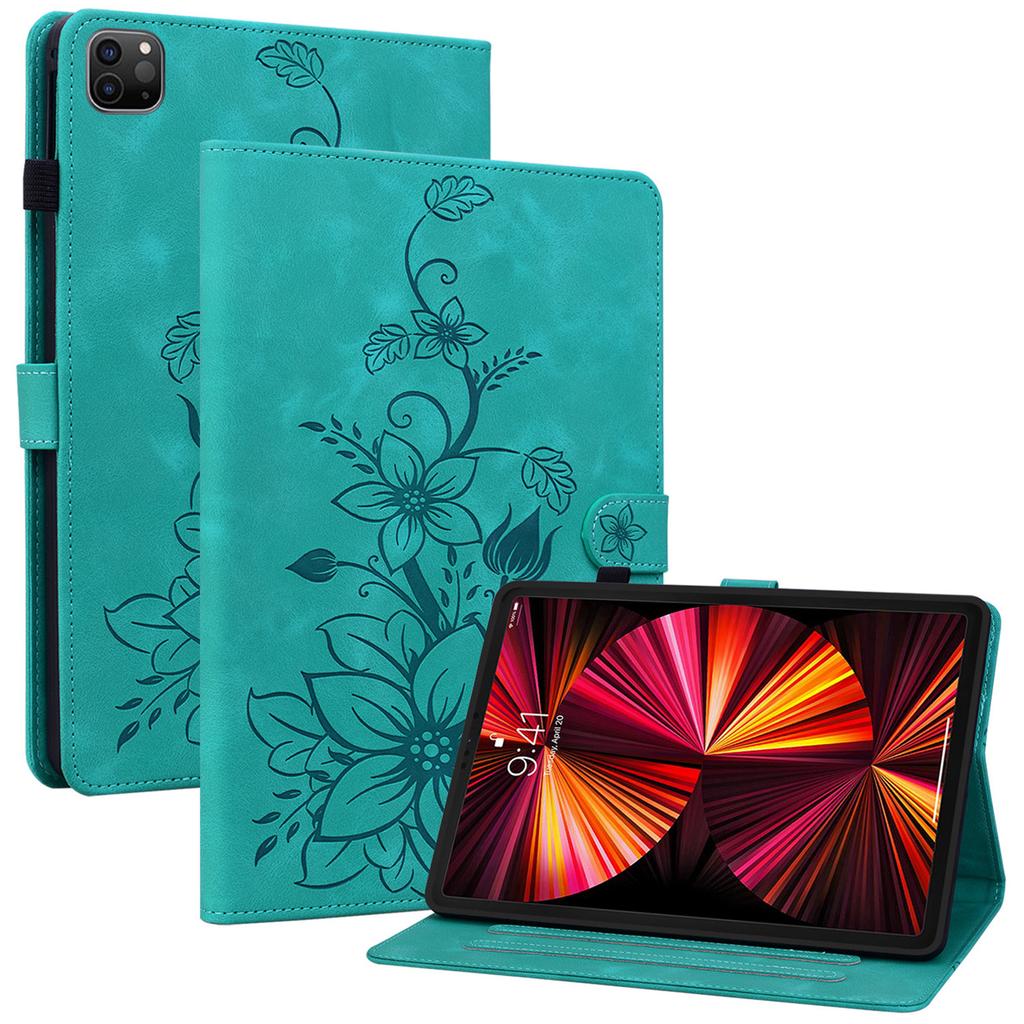 For iPad Pro 12.9 (2020)/(2021)/(2022) Tablet Case Shockproof Flower Imprint PU Leather Flip Cover