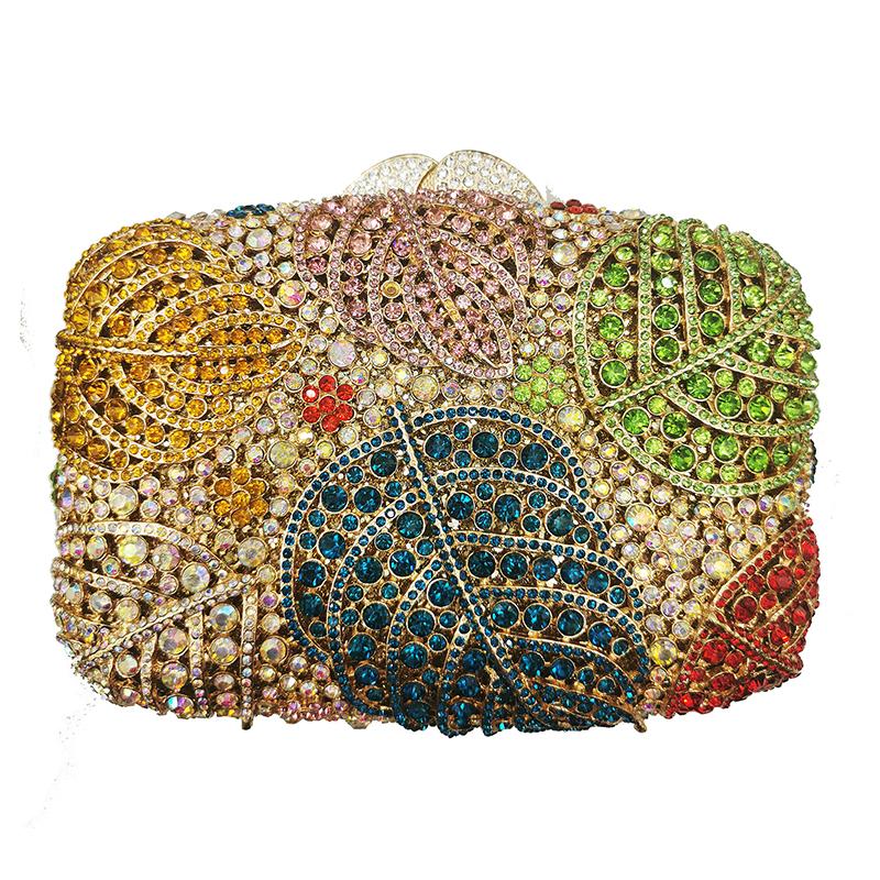 White Clear Crystal Evening Wedding Bag Big Leaves Rhinestone Women Bridal Formal Clutches Lady Party Dinner Handbag Prom Purses