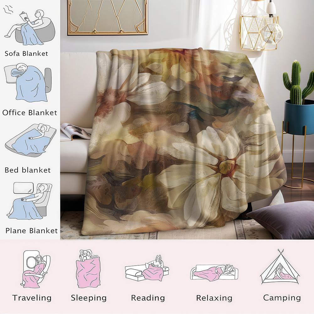 Creamy Petal Brush Flannel Blanket Warm Soft Halloween Christmas Couch Warm Cozy Decorative Decor Gift for All Season
