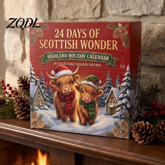 Artículos de Decoración para el Hogar de Temporada 24 Días Calendario de Adviento de Vaca de las Tierras Altas 3D 2026, Lindos Ganado de Granja Regalos Únicos de Navidad para Amigos Calendario de Cuenta Atrás,