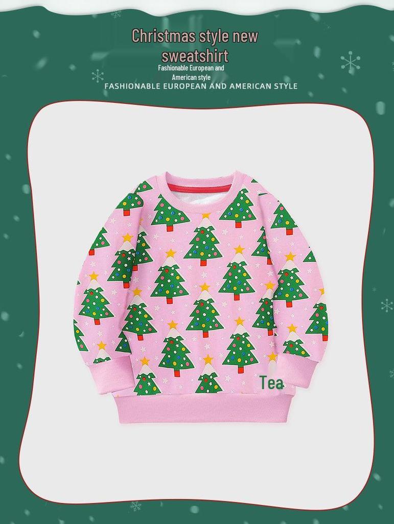 Europäischer und Amerikanischer Kinder-Weihnachtsbaum-Print-Sweatshirt - Langärmlig, Herbst/Winter Cartoon-Design